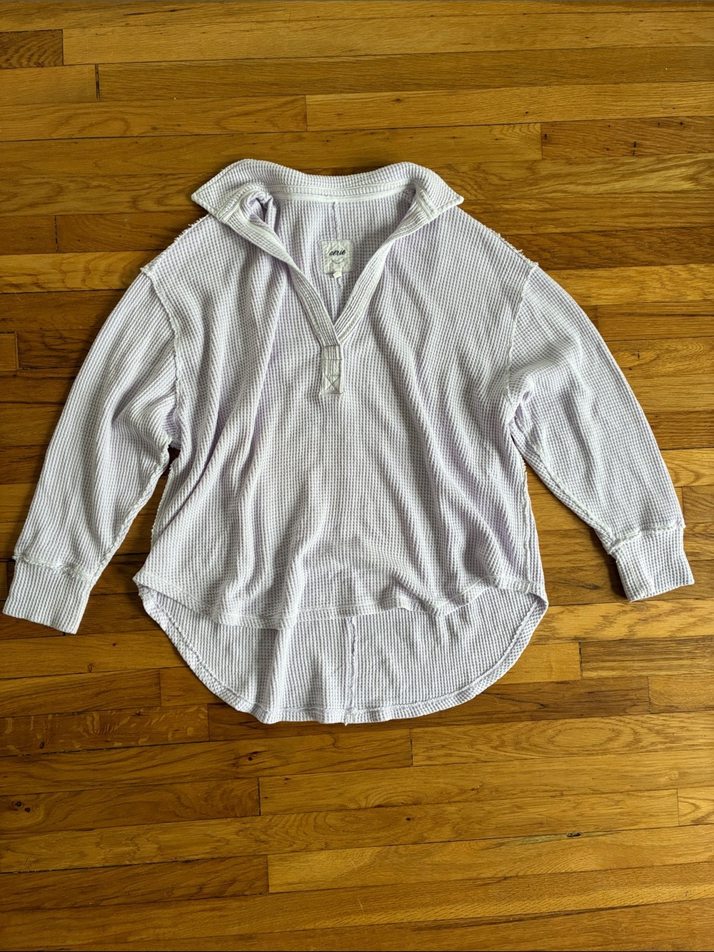 Aerie LumberJane Polo XL Oversized Slouchy Waffle Collared Lavender Light Purple
